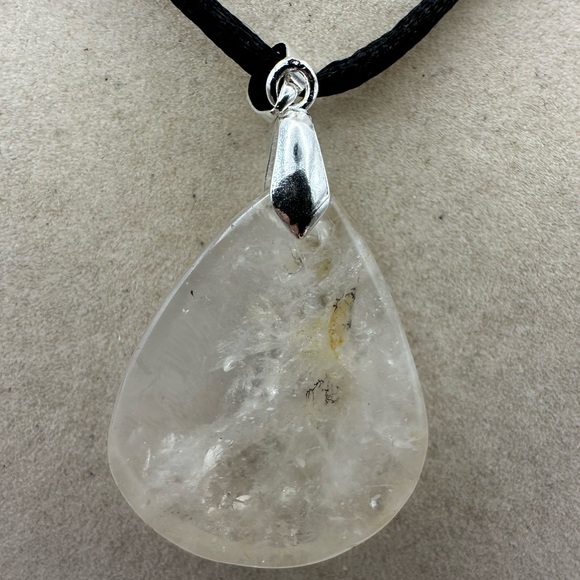 Dendritic Quartz Teardrop Pendant Necklace on Black Satin Tope - Picture 8 of 8